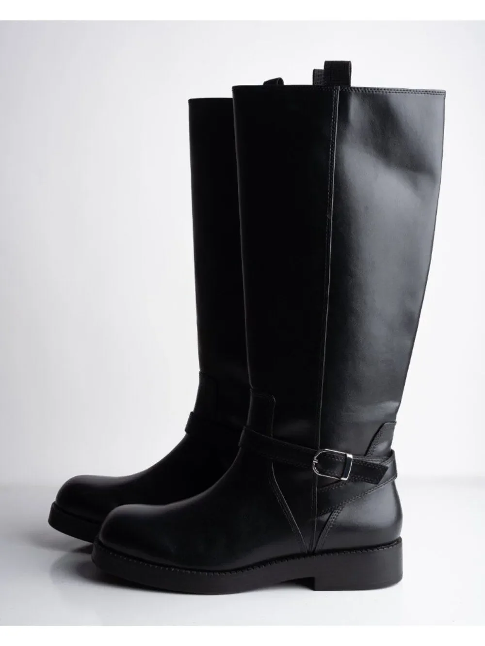 Zara Womens Riding Boots faux leather knee high Black US 10 EU 41 NWD 1012/410